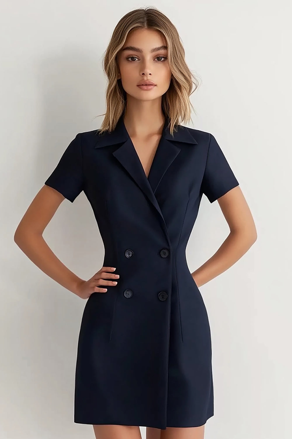Navy Sheath Work Dress with Short Sleeves