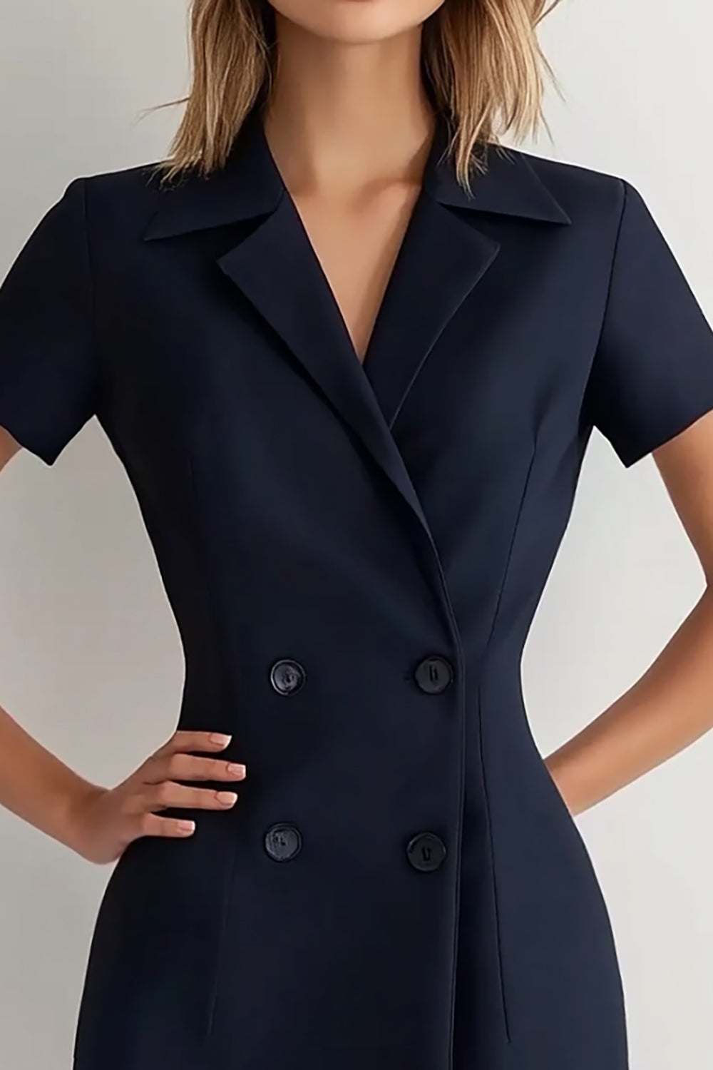 Navy Sheath Work Dress with Short Sleeves
