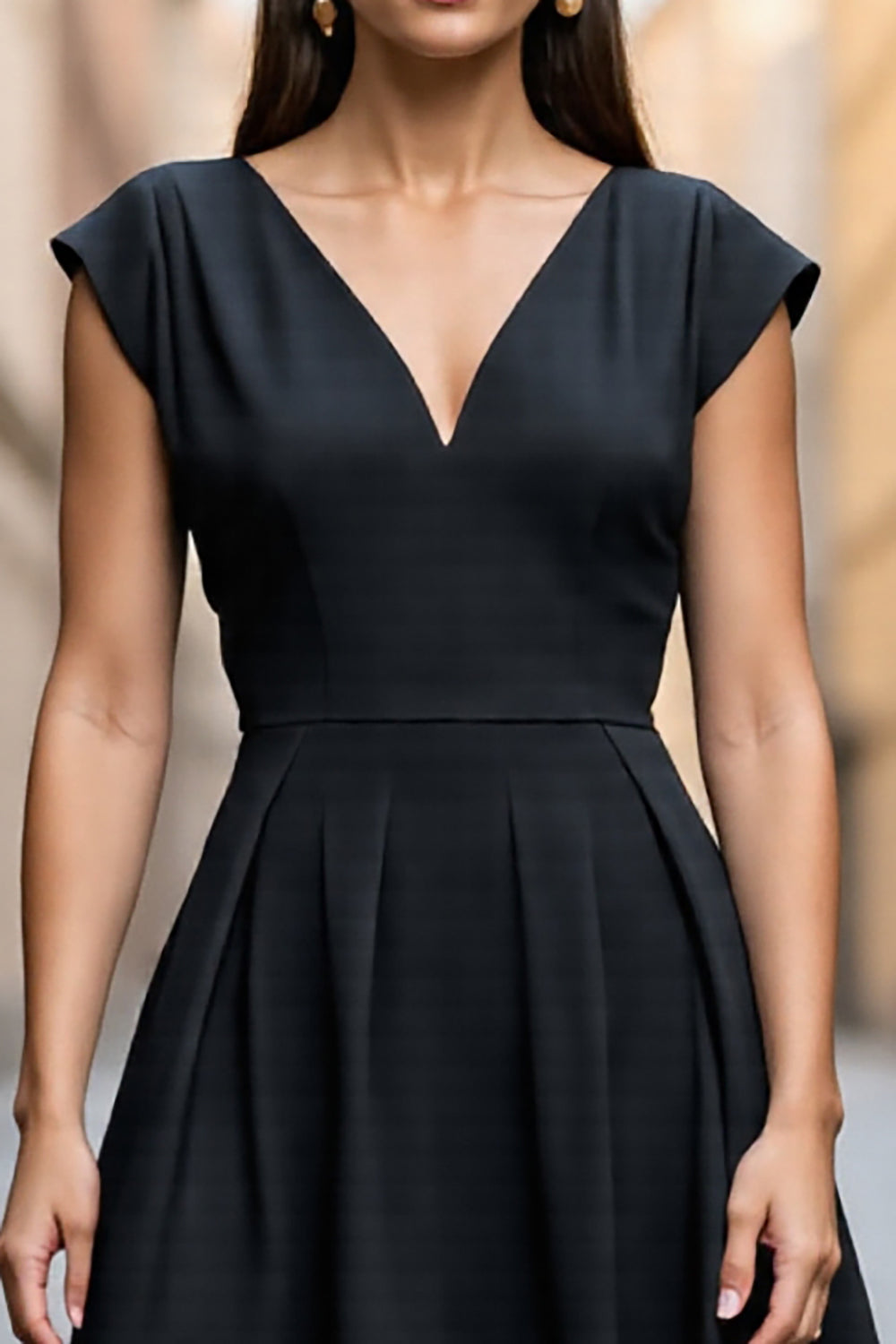Black A Line Round Neck Midi Work Dress