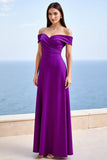 Off The Shoulder A Line Plum Formal Dress