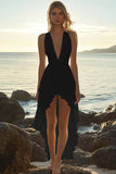 White Deep V-Neck High Low Chiffon Beach Engagement Dress