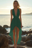 White Deep V-Neck High Low Chiffon Beach Engagement Dress
