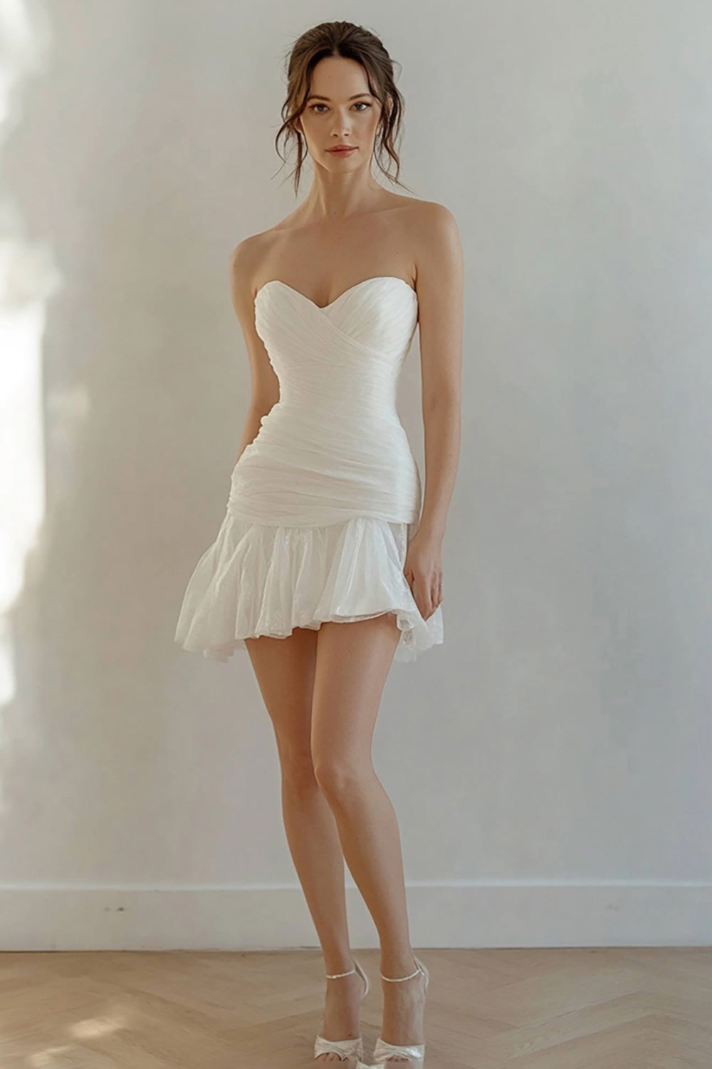White Sweetheart Ruched Graduation Dress