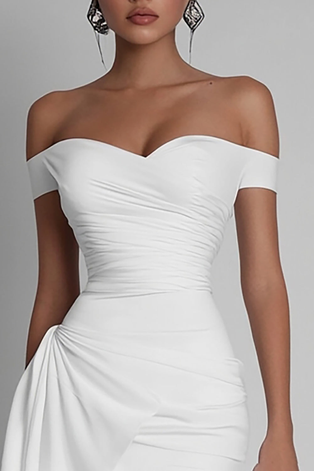 Chic Off The Shoulder Little White Dress with Sash