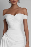 Chic Off The Shoulder Little White Dress with Sash