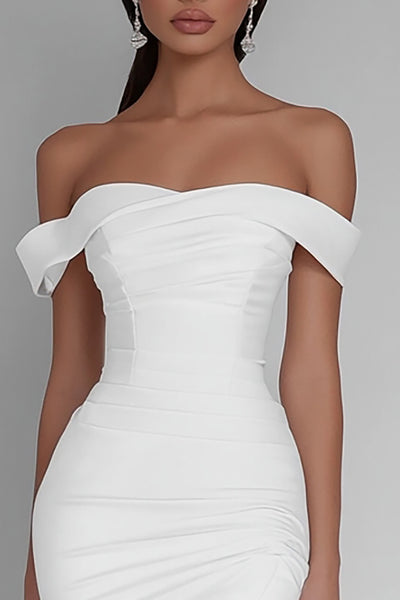 Berylove Women White Off The Shoulder Graduation Dress Bodycon