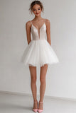 Ivory A Line Sequin Mini Dress With Tulle