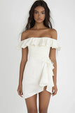 Off The Shoulder Ivory Bodycon Ruffled Graduation Dress
