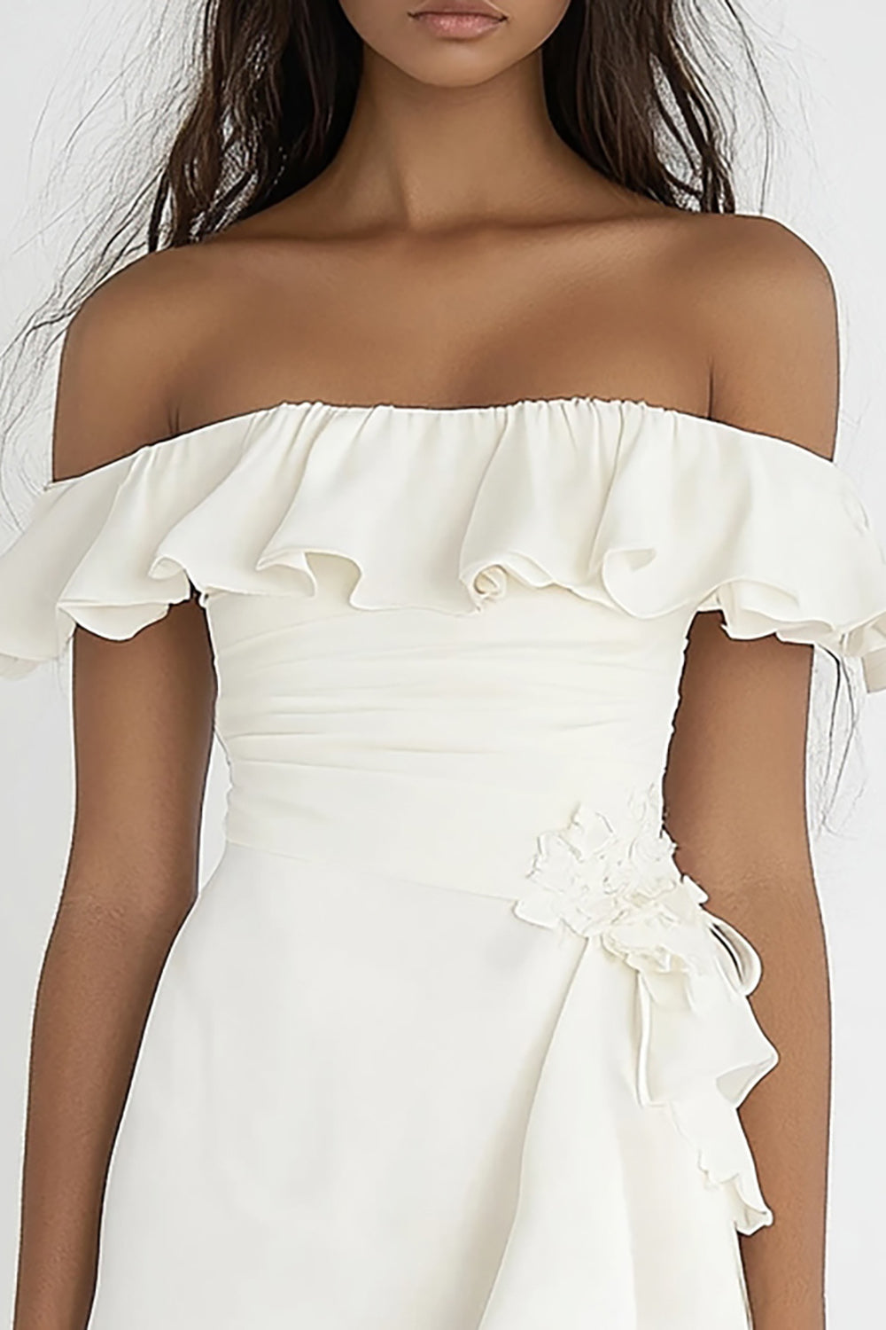 Off The Shoulder Ivory Bodycon Ruffled Graduation Dress
