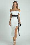 White Off The Shoulder Graduation Dress With Slit