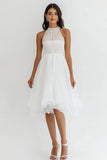 Halter A Line White Graduation Dress