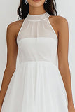 Halter A Line White Graduation Dress