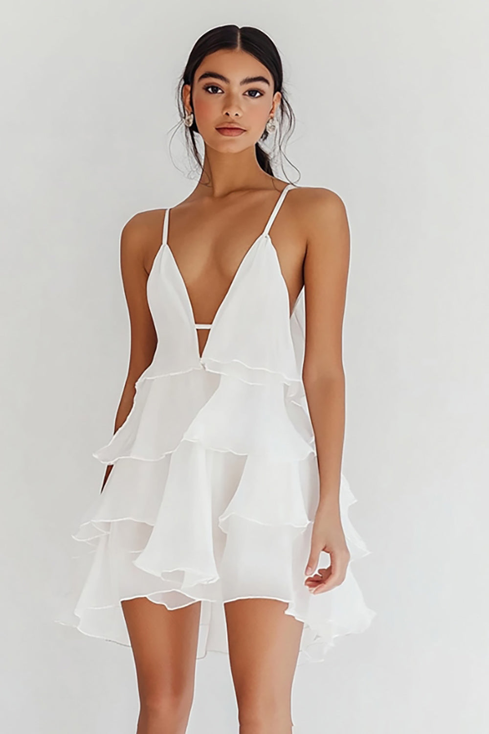 White Tiered Mini Graduation Dress With Ruffles