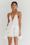 White Tiered Mini Graduation Dress With Ruffles