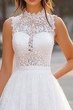 Halter A Line Lace Little White Dress