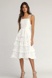 Tiered Ivory Lace A Line Midi Graduation Dress With Ruffles