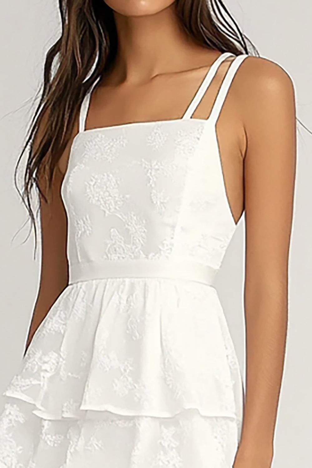 Tiered Ivory Lace A Line Midi Graduation Dress With Ruffles
