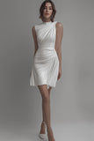 White Sheath High Neck Short Graduation Dress
