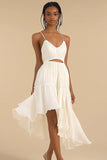 Ivory Ruffled A Line Midi Graduation Dress