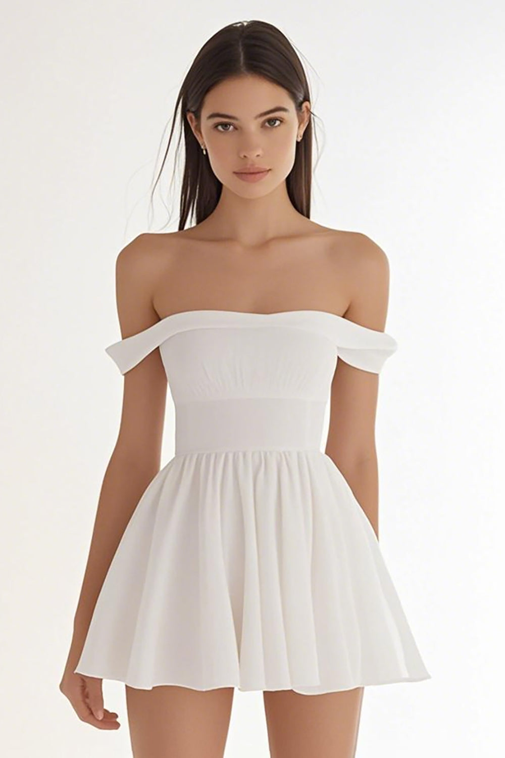 White A Line Off The Shoulder Mini Graduation Dress