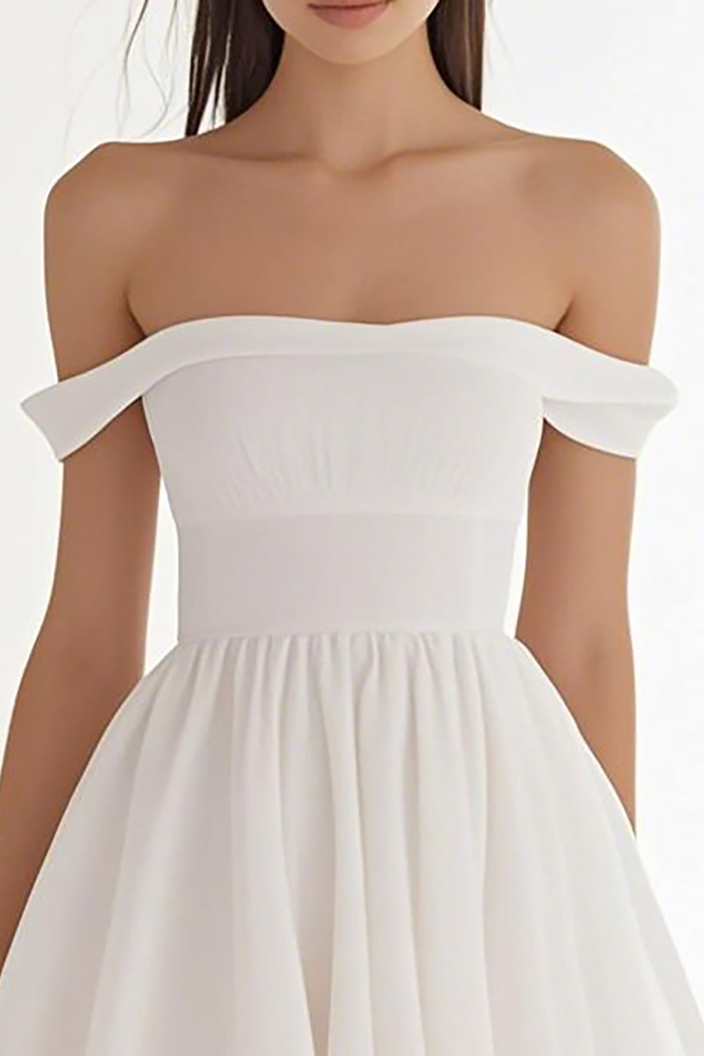 White A Line Off The Shoulder Mini Graduation Dress