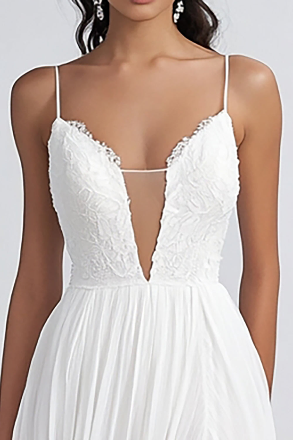White A Line Chiffon Applique Engagement Dress with Slit