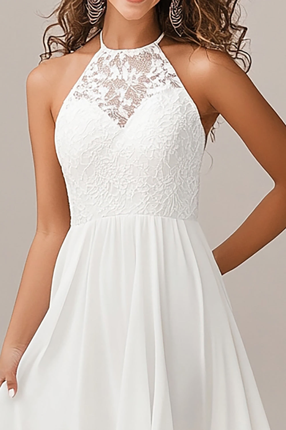 Halter White Chiffon Holiday Dress with Appliques