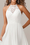 Halter White Chiffon Holiday Dress with Appliques