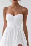 Strapless White Chiffon Engagement Dress with Slit