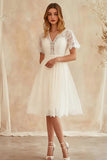 Ivory A Line Graduation Dress with Lace