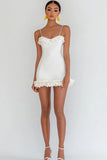 Ruffled Short Ivory Graduation Dress