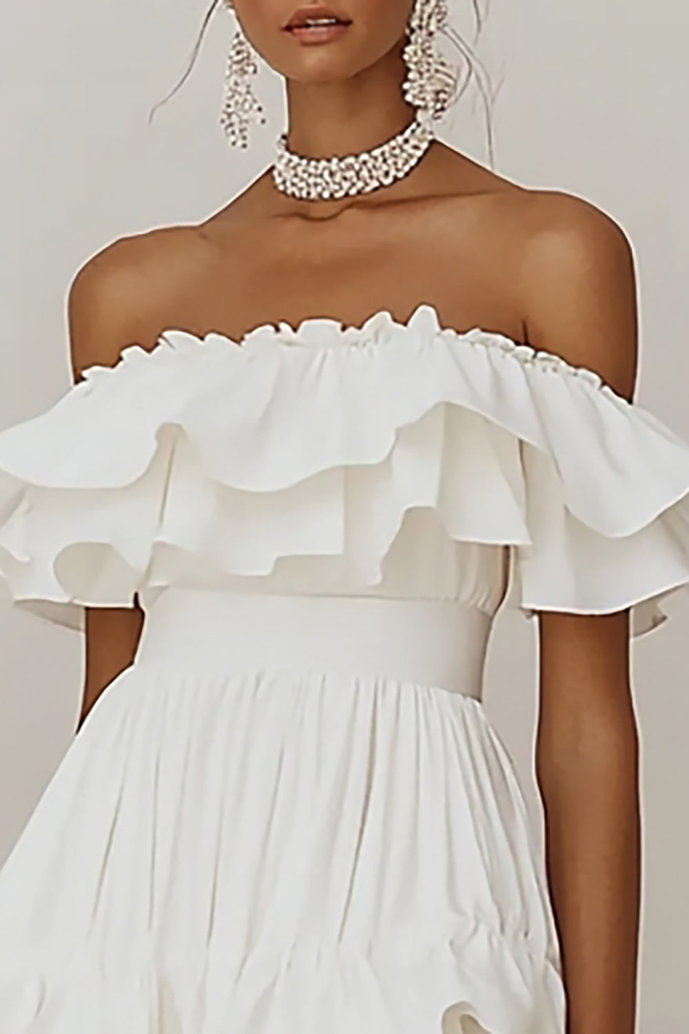 Off The Shoulder White Ruffled Short Graduation Dress