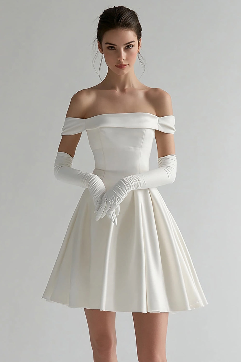 Off The Shoulder Satin A Line White Graduation Dress