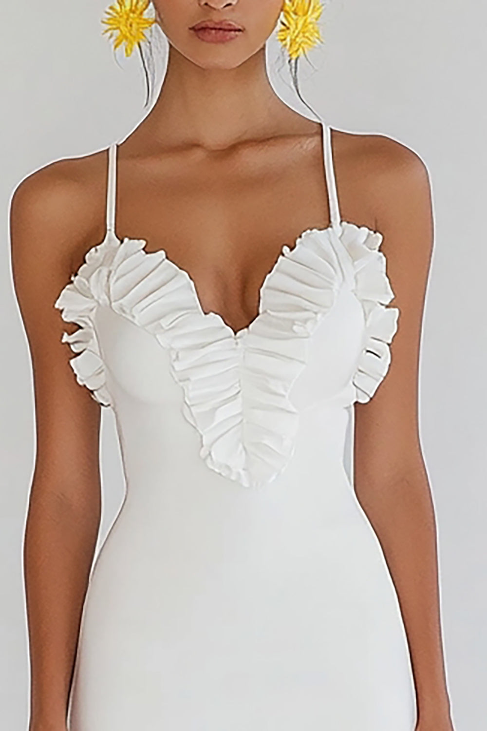 Ruffled Bodycon Spaghetti Straps Little White Dress
