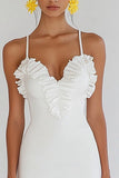 Ruffled Bodycon Spaghetti Straps Little White Dress