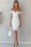 Off The Shoulder White Bodycon Short Graduation Dress