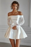 White Off The Shoulder Satin Graduation Dress with Lace