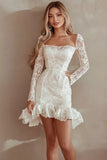Ivory Lace Ruffled Graduation Dress with Long Sleeves