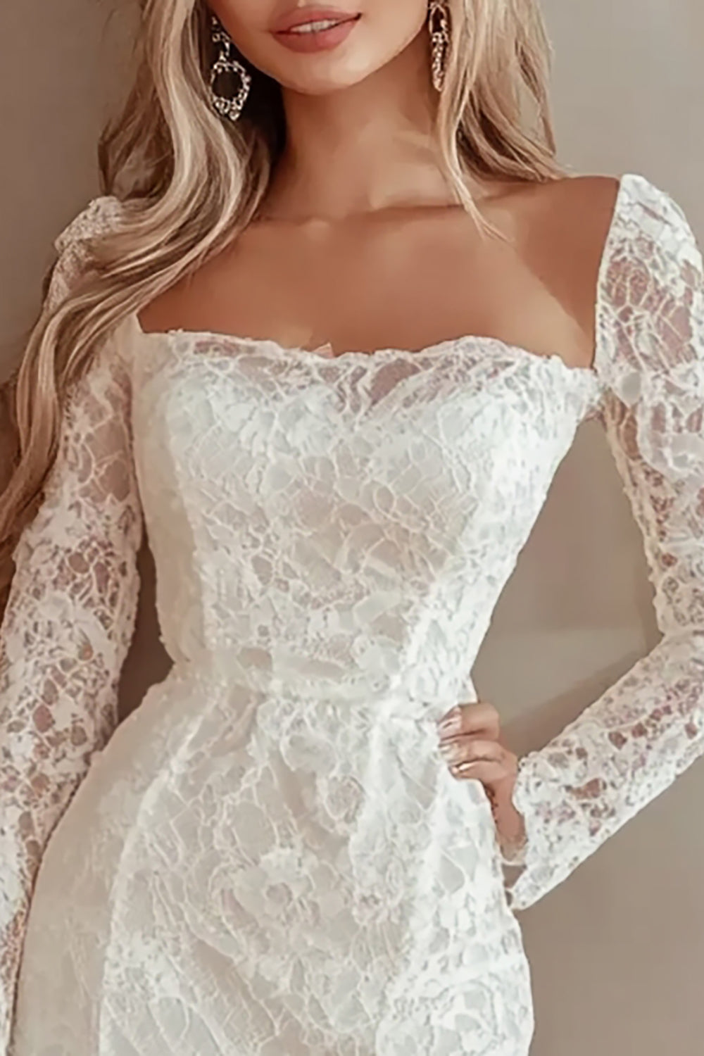 Ivory Lace Ruffled Graduation Dress with Long Sleeves