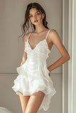 Ivory Chiffon Ruffled Graduation Dress