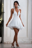 Chic White Halter A Line Graduation Dress