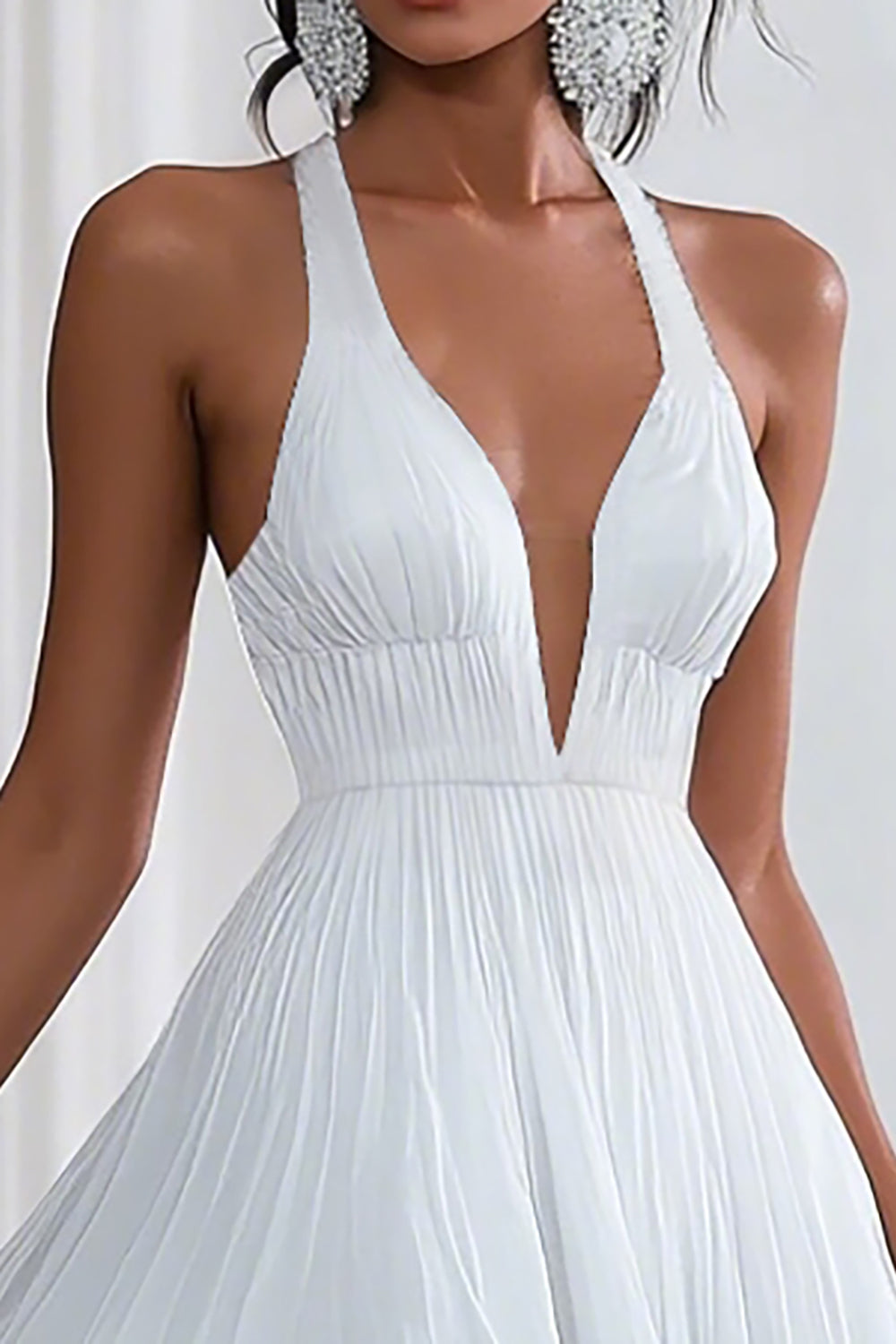 Chic White Halter A Line Graduation Dress