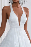 Chic White Halter A Line Graduation Dress