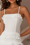 White Ruffled Spaghetti Straps Graduation Dress