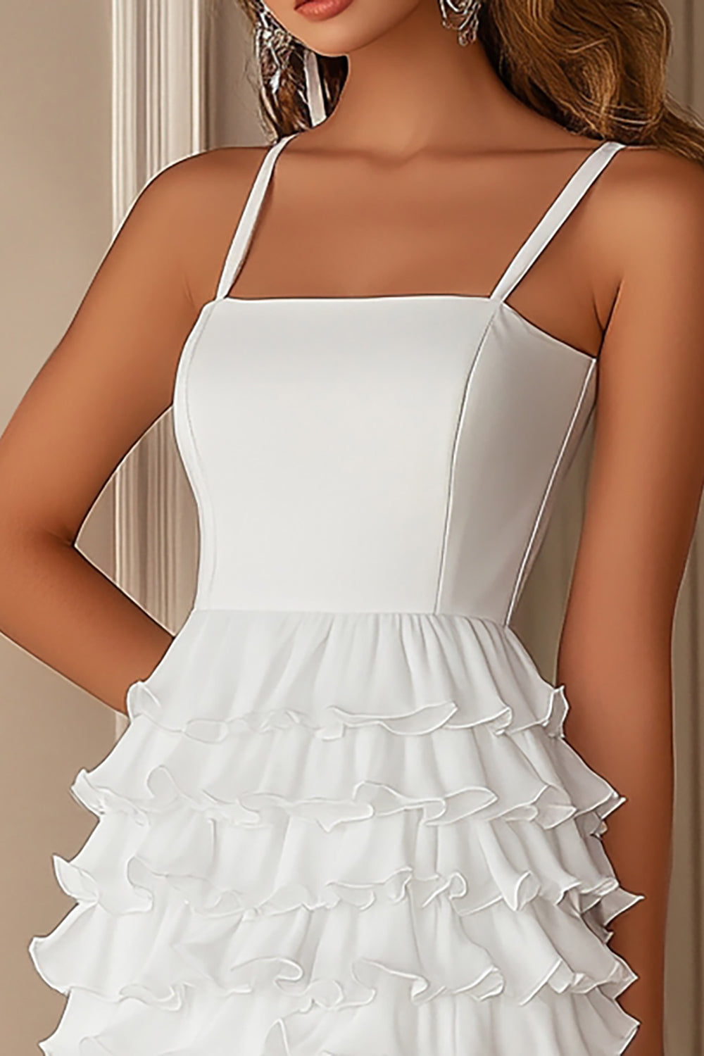 White Tiered Short Graduation Dress With Ruffles