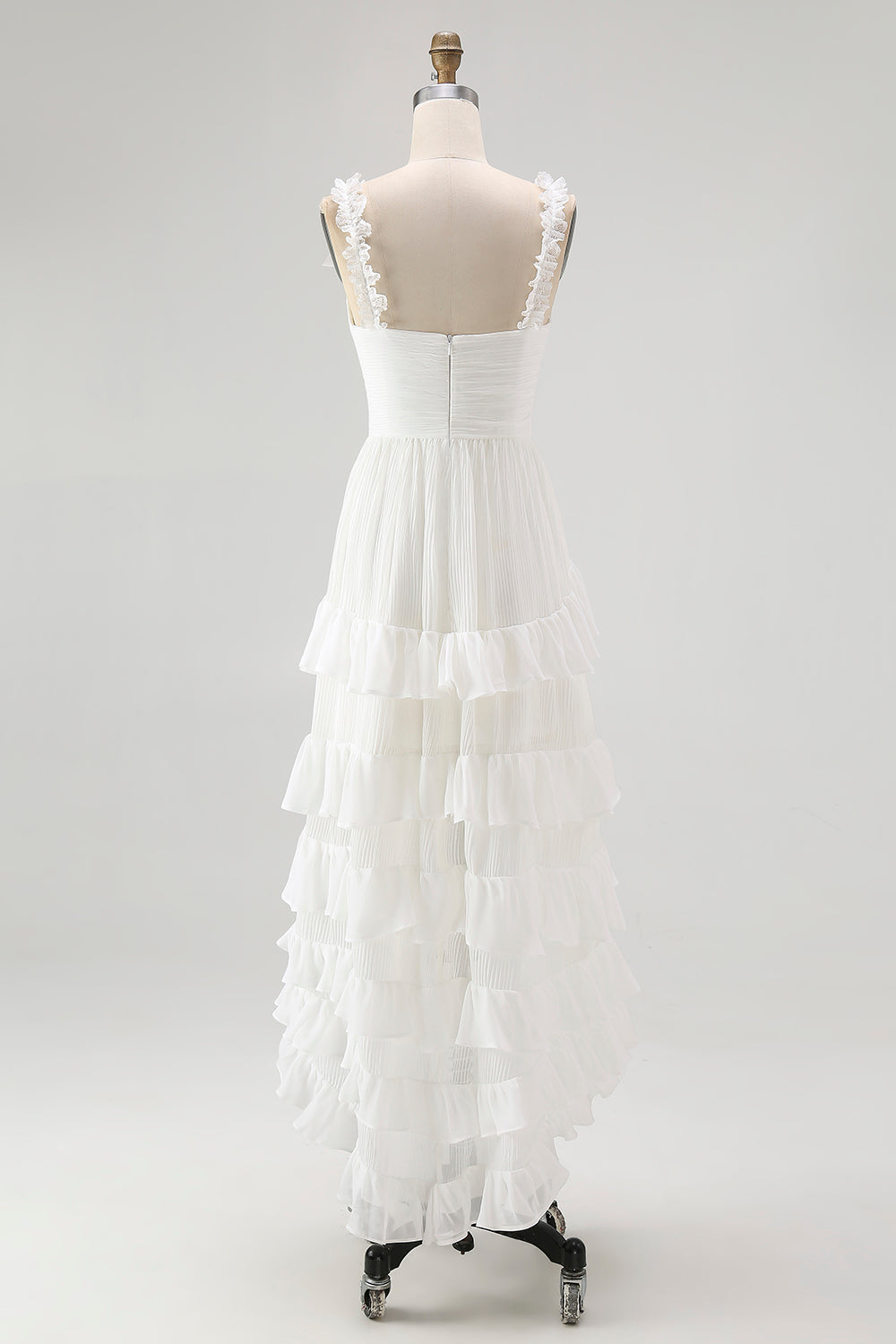 Ivory High Low Tiered Ruffled Bridal Shower Dress