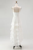 Ivory High Low Tiered Ruffled Bridal Shower Dress