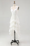 Ivory High Low Tiered Ruffled Bridal Shower Dress