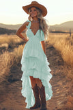 Ivory High Low Tiered Ruffled Bridal Shower Dress