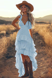 Ivory High Low Tiered Ruffled Bridal Shower Dress